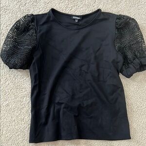 Express Black Puff Sleeve Fitted Blouse